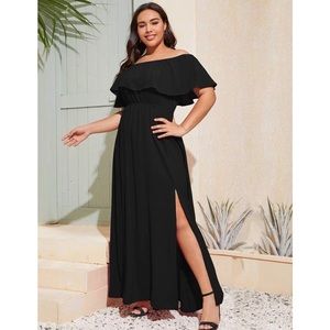 Shein Women Plus Size Split Thigh Foldover Bardot Dress